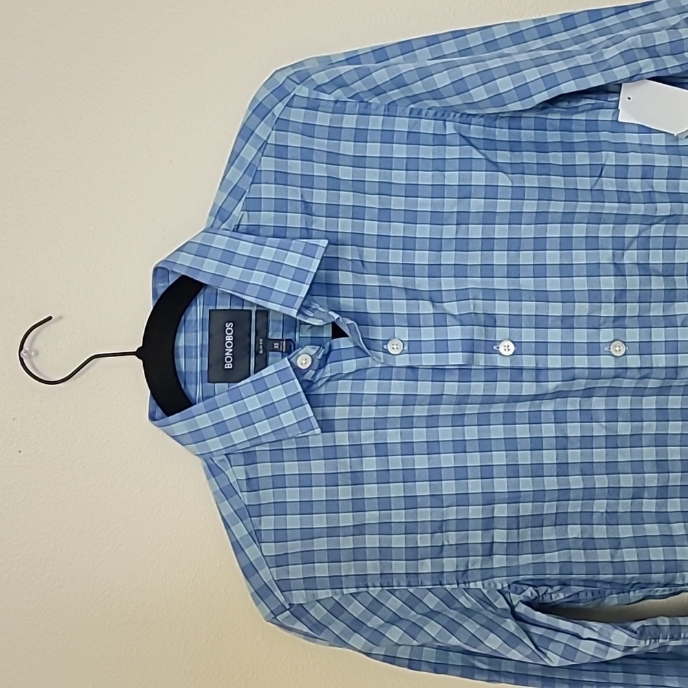 CLEARANCE Bonobos Slim Fit Blue Check Cotton Button Up